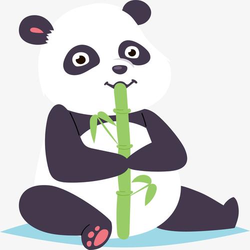 卡通手绘吃竹叶的熊猫