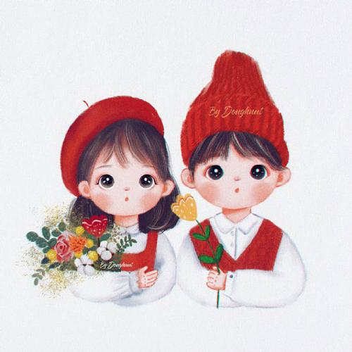 2020-01-13 09:13:57来自插画师@甜甜圈超甜6可爱的新年情侣头像作品