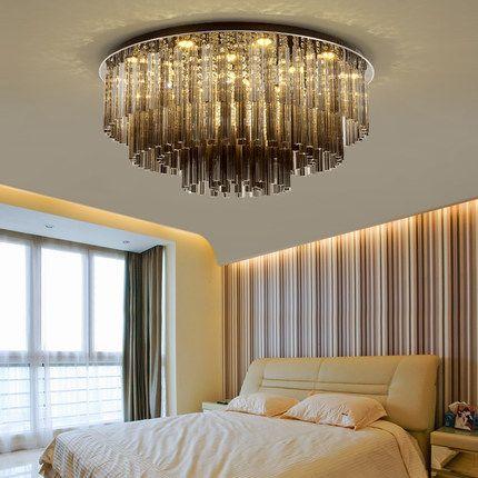黑色简约现代水晶灯 客厅 圆形创意个性卧室水晶灯 婚房led吸顶灯-t