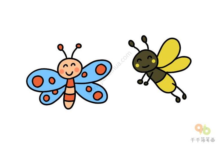 蝴蝶和蜜蜂的简笔画怎么画,蜜蜂和蝴蝶儿童画