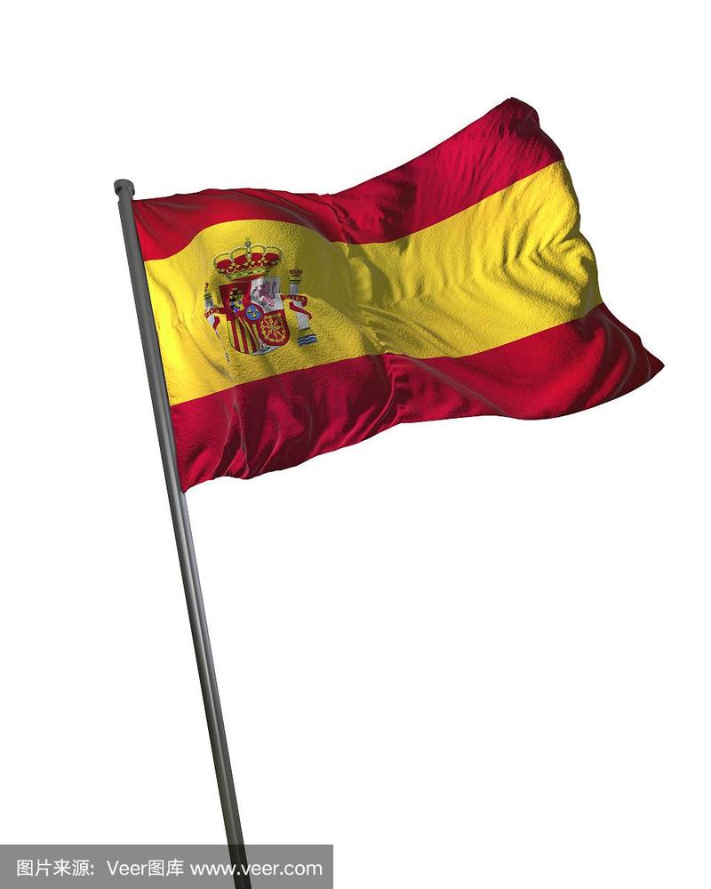 西班牙国旗孤立在白色背景肖像