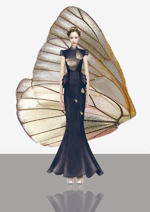 非常喜欢的一只高端蝴蝶-服装画/服装设计手稿 - 穿针引线服装论坛