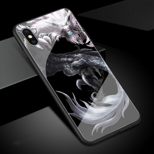 iphonex钢化玻璃手机壳黑色个性苹果x霸气金龙潮牌男款镜面玻璃保护套