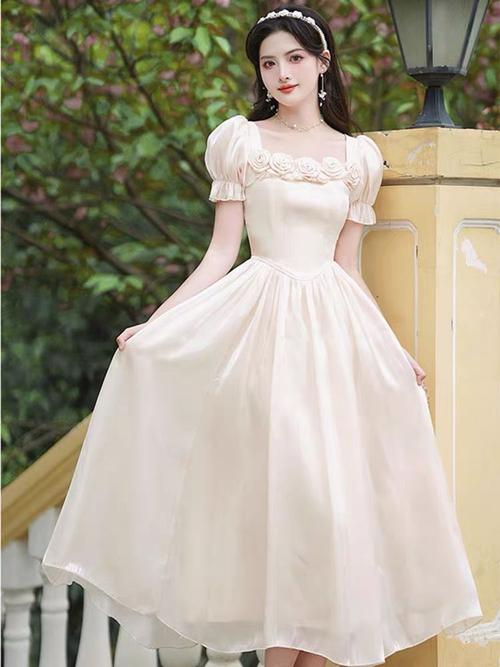 法式复古宫廷风礼服公主裙平时可穿裙子甜美长裙蕾丝白色连衣裙女