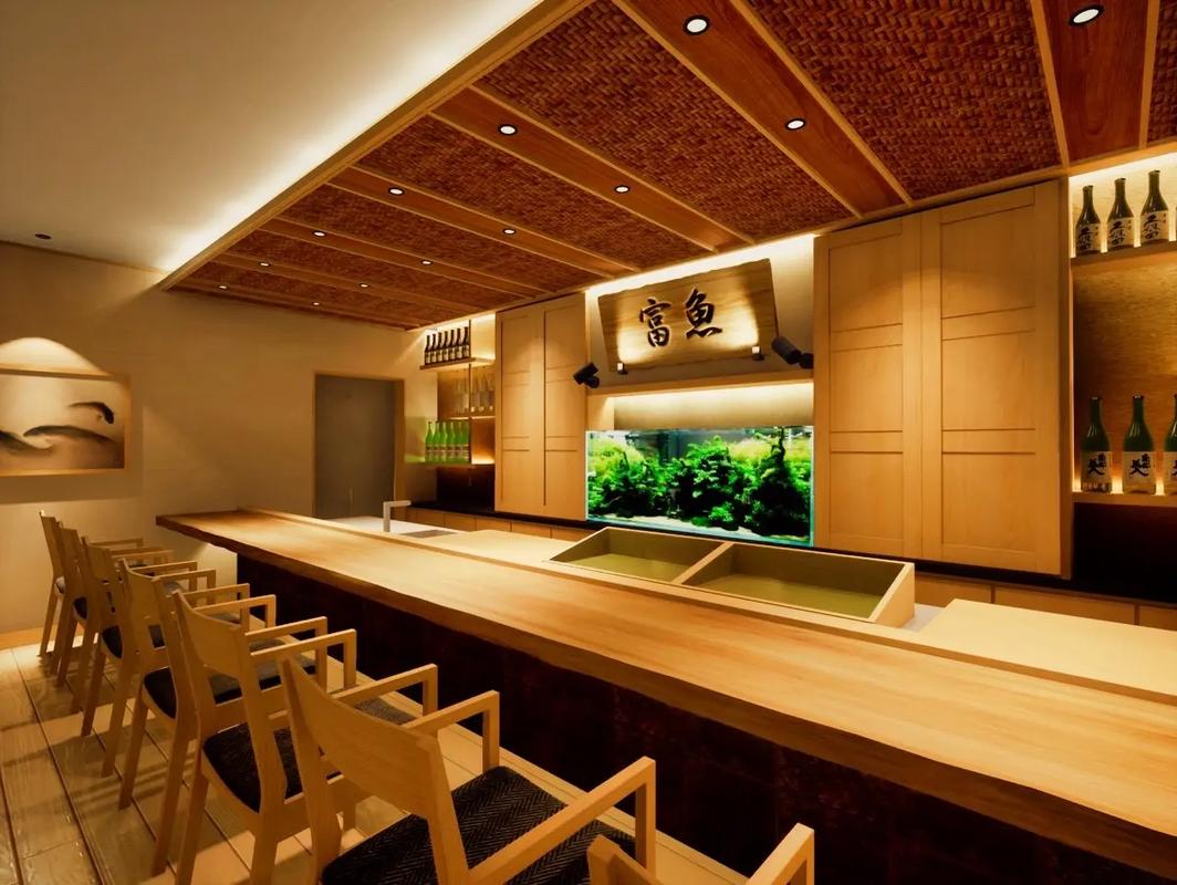 高级寿司店的室内设计.在寿司吧台的背面 - 抖音