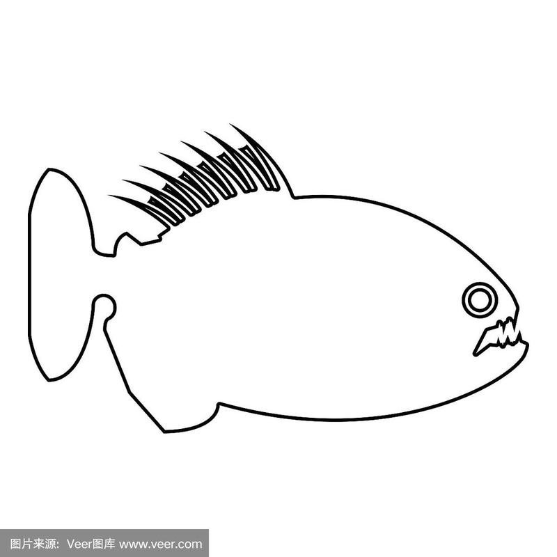 食人鱼愤怒的鱼图标轮廓黑色矢量插图平面风格的形象