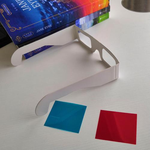 纸制 红蓝3d儿童眼镜 diy儿童益智类产品 白色框和紫色眼镜框