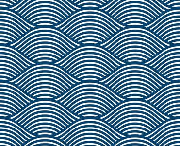 节奏水波无缝图案, 矢量曲线线抽象重复平铺背景, 蓝色的有节奏的波浪