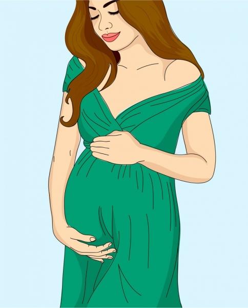 孕妇绘制彩色卡通设计-矢量人物-免费矢量 免费下载