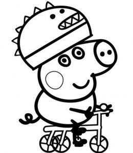 骑自行车的卡通动画片小猪佩奇幼儿填色图片大全