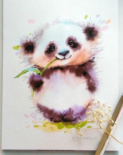 水彩 熊猫 动物 插画师@genechka_djogan