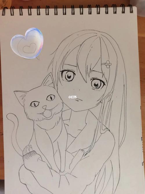 动漫 抱着猫咪的女孩_动漫_临摹_手绘_动漫分享_兴趣爱好_绘画