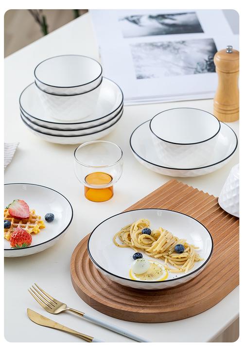 碗碟批发创意陶瓷吃饭碗家用大汤碗面碗盘子组合餐具套装礼钻石纹