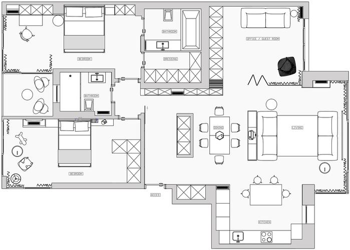 日式风格客厅装修图资料下载-日式简约三居室室内设计方案(平面图