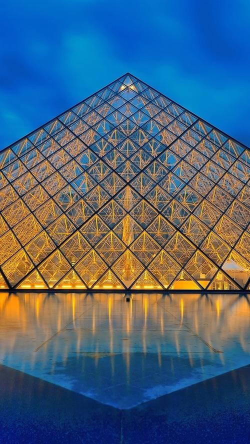 卢浮宫,巴黎,法国,玻璃金字塔,灯 iphone 壁纸