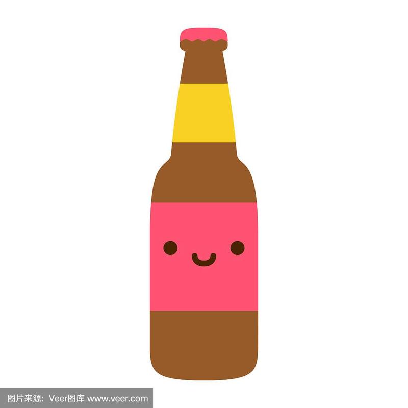 卡通可爱的啤酒瓶图标孤立在白色的背景