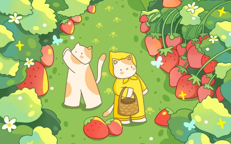 【板绘过程】去摘草莓吧|可爱猫咪|小场景绘画过程|治愈插画