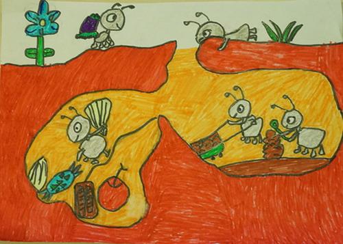 《小蚂蚁搬家》/少儿绘画作品/儿童画/网络美术馆_中国少儿美术教育网