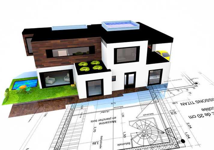 建筑工地办公桌背景中的建筑工程构思图片素材-房屋设计蓝图创意图片