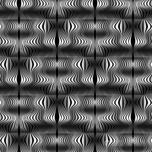 波线视错觉矢量无缝模式.现代抽象的黑白装饰背景.装饰几何重复背景.