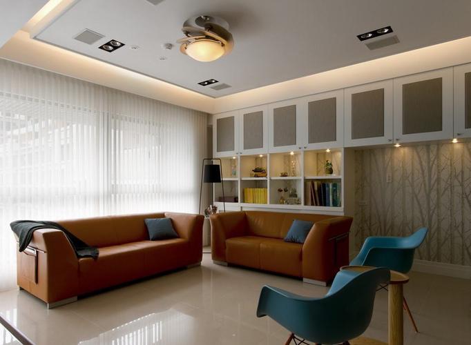 色彩鲜明温馨居家风格四室两厅现代简约客厅装修效果图设计欣赏