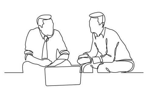 两个人坐着两个商人坐着谈话,连续画线照片