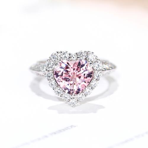 特价心形红宝石戒指_宝石矿工 18k白金心形粉色摩根石钻石戒指真钻