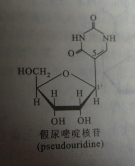 求假尿嘧啶核苷(也就是假尿苷)的结构式.