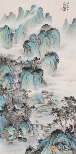 中国美协李佩锦新品四尺竖幅山水画《溪山积翠》