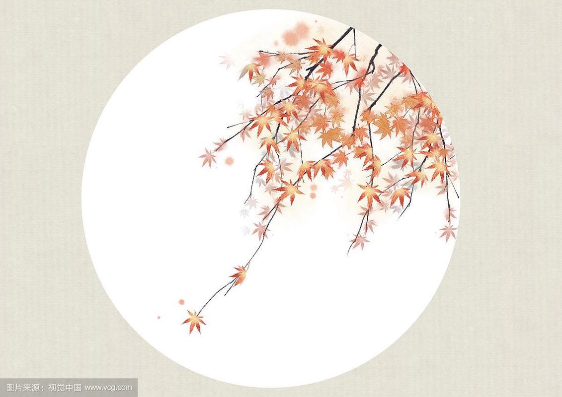 中国风古风水墨植物秋天枫叶插图