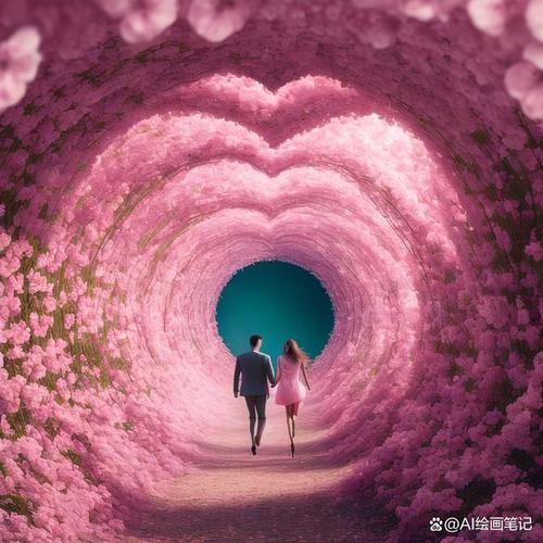 「ai绘画」开往鲜花隧道的爱情号列车,满载着情侣们的幸福憧憬