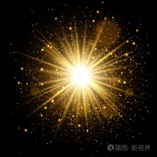 金色光芒光效果闪闪发光的星爆矢量图