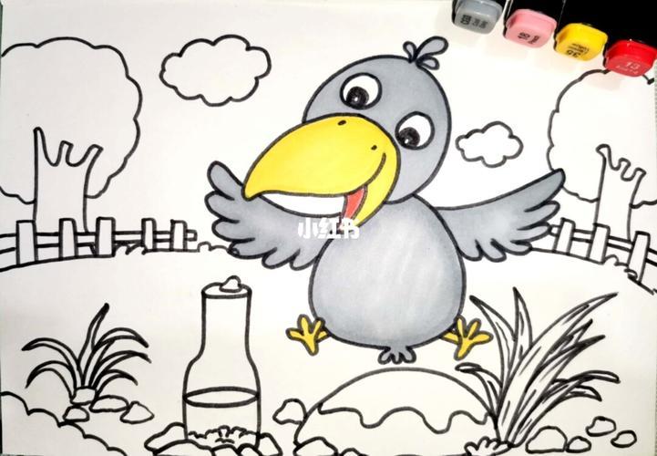 绘本故事 乌鸦喝水 创意儿童画 简笔画 线描儿童画绘本简笔画线描