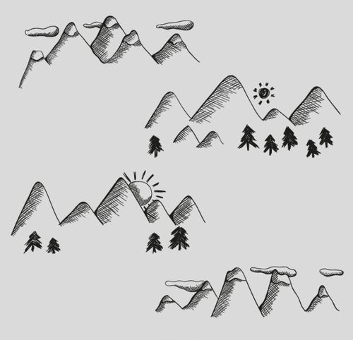 手绘山脉风景设计矢量素材,素材格式:ai,素材关键词:树木,风景,山