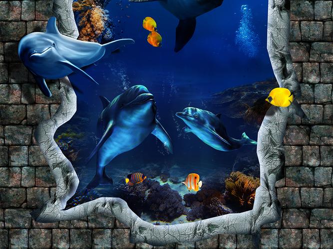 海底世界海豚3d天顶壁画