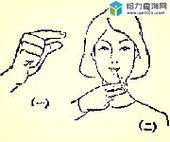(二)一手伸食,中指象征筷子,作吃饭动作.(手语:饭)手语:翻译