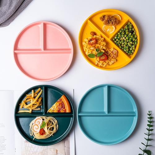 日式创意三格分餐盘陶瓷家用分格盘菜盘一人食早餐盘碟子餐具套装