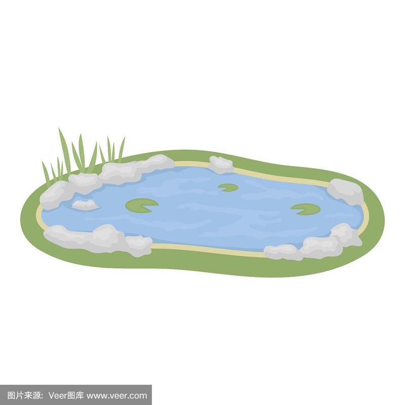 池塘图标在卡通风格孤立的白色背景.公园符号股票矢量插图.