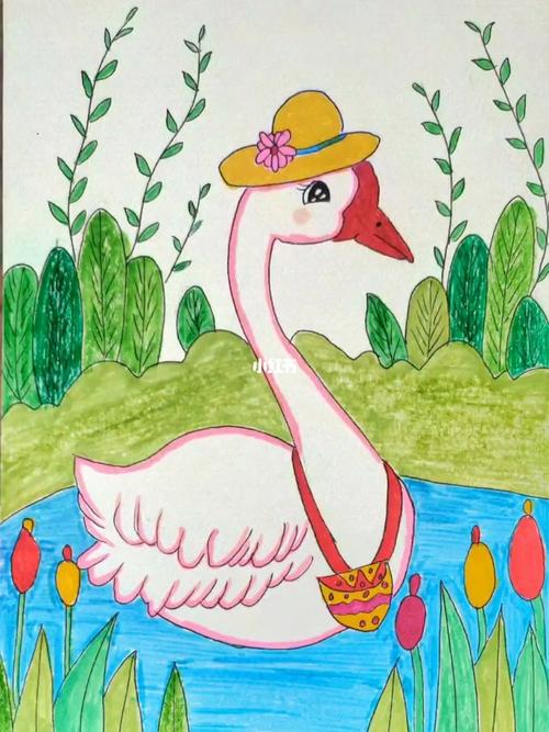 大白鹅  #马克笔儿童画  #创意美术儿童画