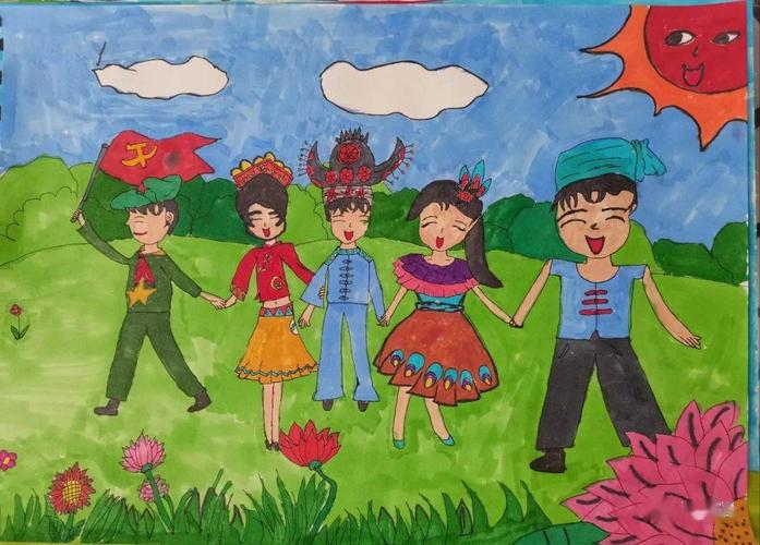 民族团结跳菜家园爱了爱了小学生手绘民族团结一家亲漫画