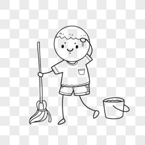 劳动节做家务的小女孩扫地拖地的简笔画图片拖地的女孩简笔画怎么画