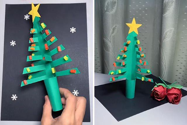 幼儿园圣诞手工a4纸制作立体圣诞树步骤图解