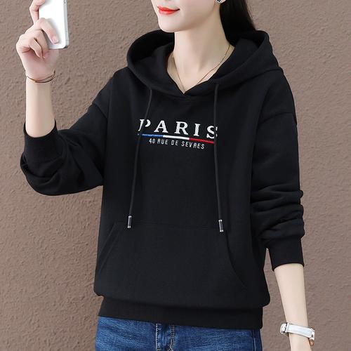 卫衣女2021年新款单件长袖通勤减龄字母带帽街头刺绣洋气韩版宽松