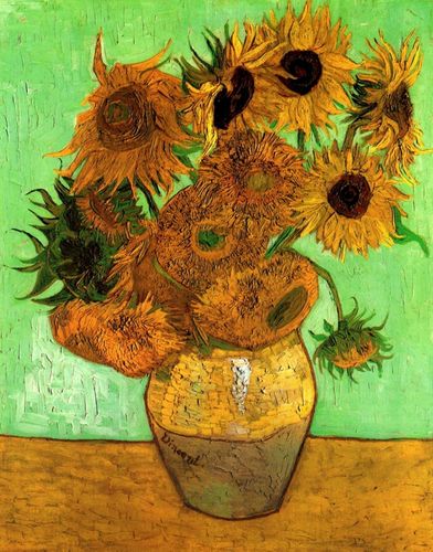 still life vase with twelve sunflowers 2_印象派大师梵高油画作品