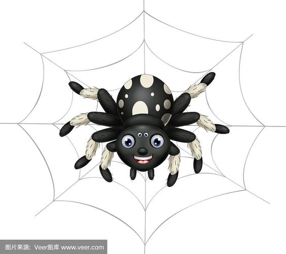 可爱的黑白蜘蛛在它的蜘蛛网卡通