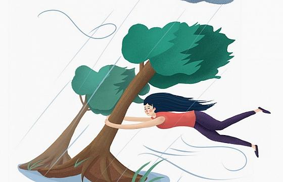 台风大风天气女孩抱着大树差点被刮走830303png图片素材