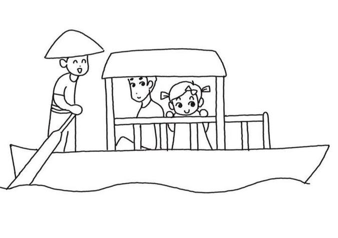 两个人坐在船里简笔画