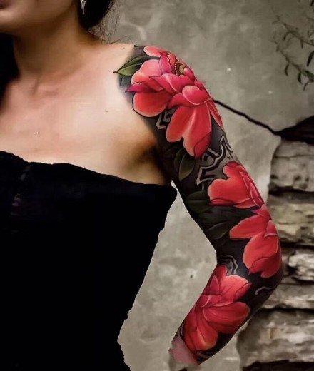 花臂女神传统的一组女性大花臂纹身图案9张
