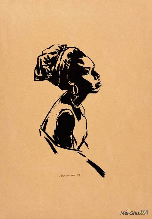 非洲姑娘阿里申科版画艺术作品
