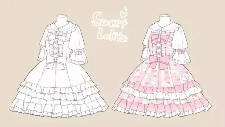 甜美系洛丽塔的要素:蓬松的荷叶边和有蝴蝶结缎带的连衣裙,公主袖的